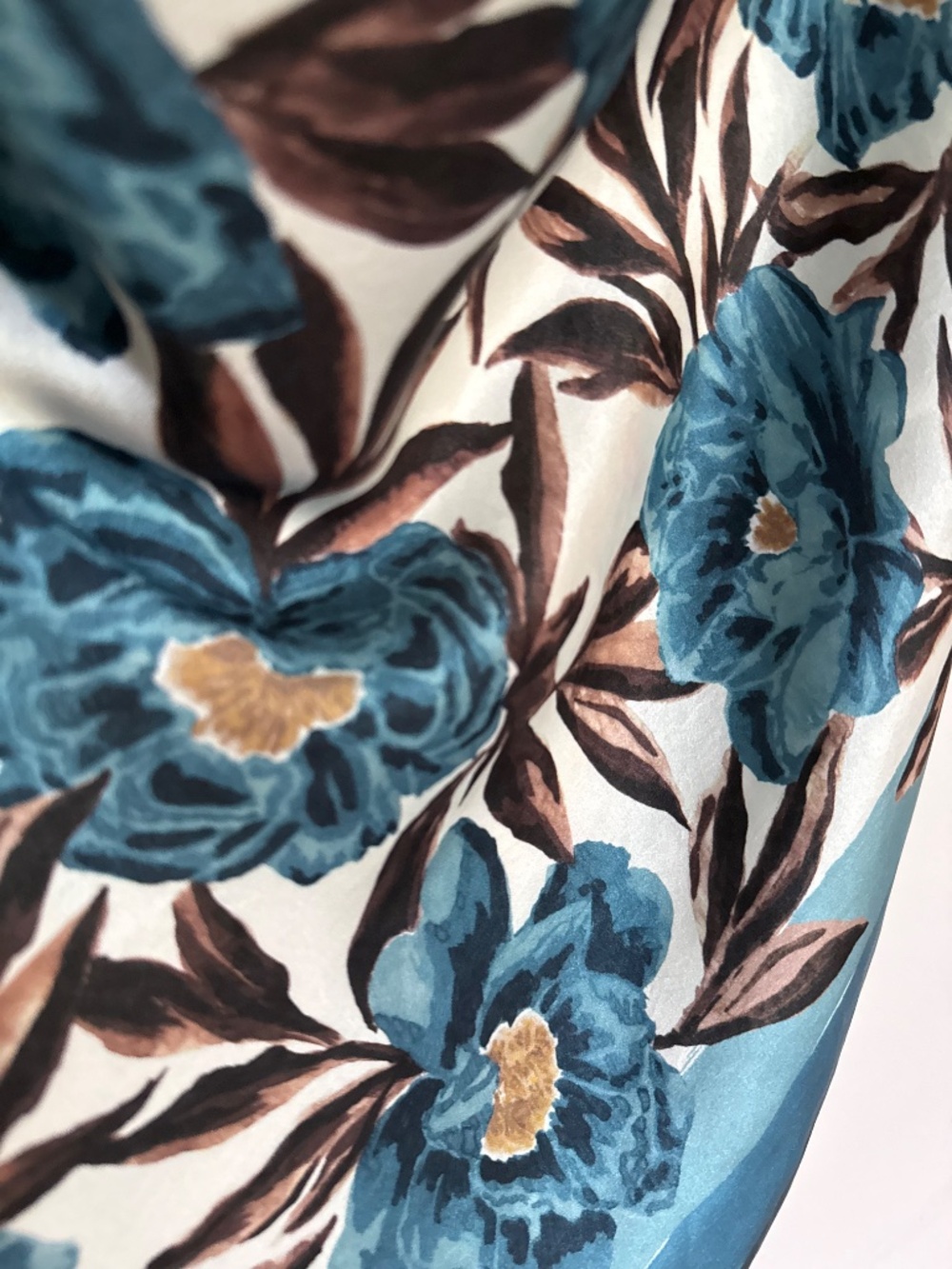 Madewell 100% Silk Square Scarf Blue Brown Floral - Picture 11 of 13